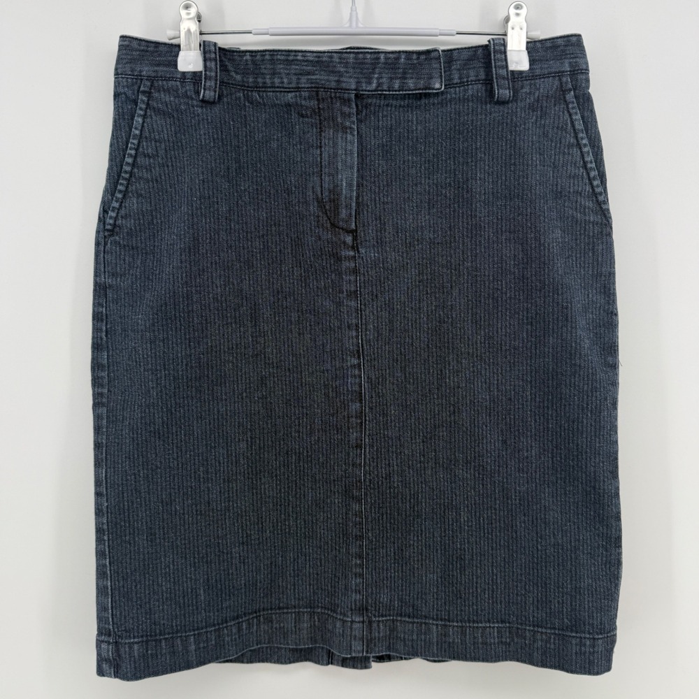 Talbots Petites Dark Wash Pinstripe Denim Pencil Skirt Size 6P Blue Cotton Blend